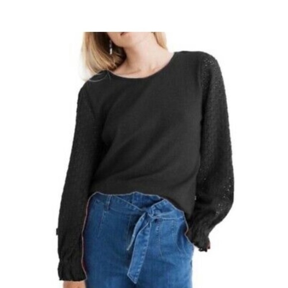 Madewell Texture & Thread Eyelet Ruffle Sleeve Jacquard Top  Sz L NEW - Picture 1 of 11